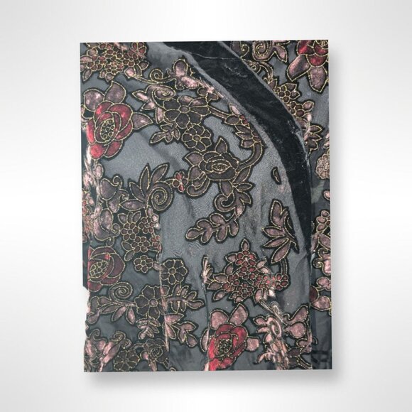 Beautiful Floral Black, Gold, Red, and Pink Italian Scarf From Italy Silk and Co - Picture 2 of 5